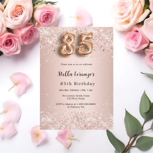 Papier 85e anniversaire rose invitation confetti rose or