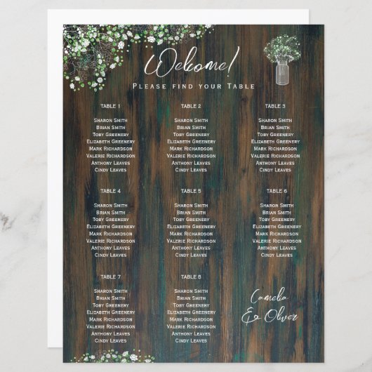 Papier 8 Tableau Schéma de siège en bois rustique Gypsoph (Devant / Derrière)