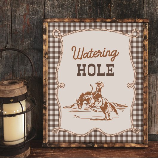 Papier 8x10 Brown Gingham Cowboy Watering Hole Sign