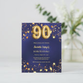 Papier 90e anniversaire marine bleu or étoiles invitation (Debout devant)
