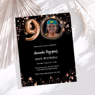 Papier 90e anniversaire noir rose d'or invitation photo