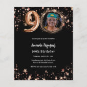 Papier 90e anniversaire noir rose d'or invitation photo (Devant)