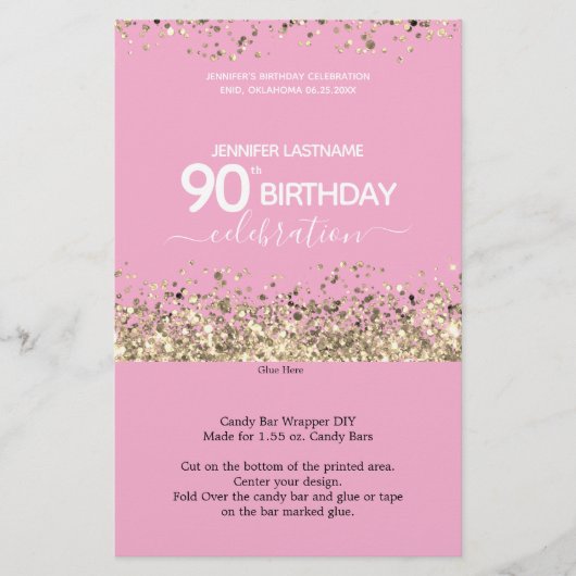 Papier 90e anniversaire Parties scintillant rose Candy Ba (Devant)