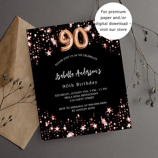 Papier 90e anniversaire rose noir invitation or