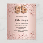 Papier 95e anniversaire rose or rose étoiles invitation (Devant)