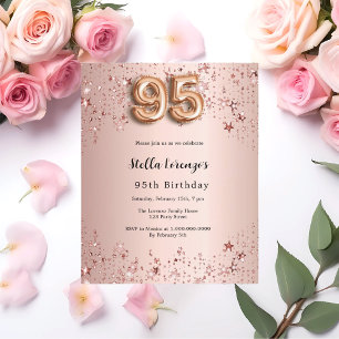 Papier 95e anniversaire rose or rose étoiles invitation