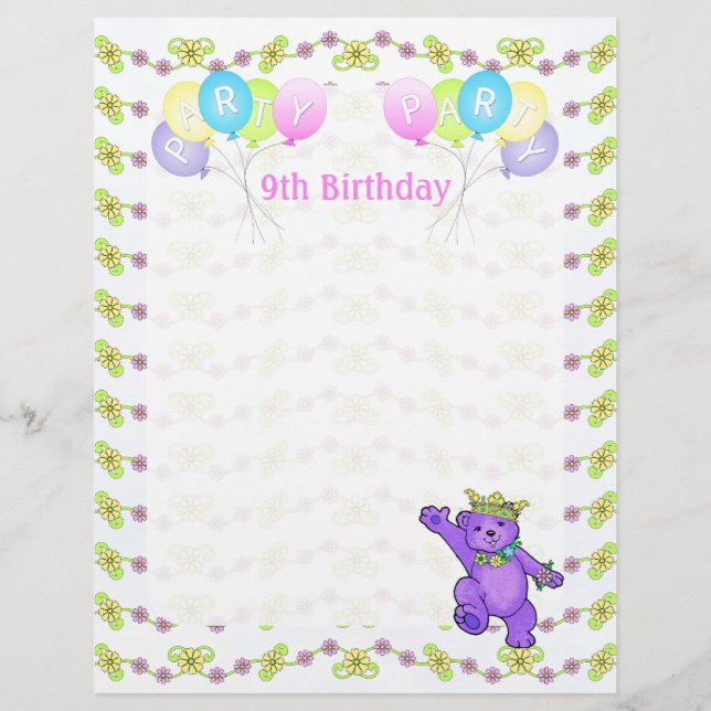 Papier 9e anniversaire Princess Bear Party Scrapbook Papi (Devant)