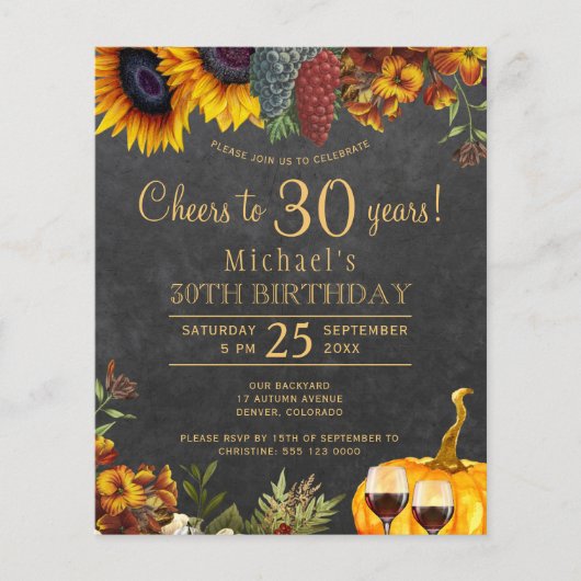 Papier À 30 ans, fête d'anniversaire rustique d'automne (Devant)
