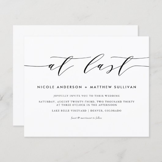 Papier À Dernier Black Minimalist Script Faire-part de ma (Devant / Derrière)