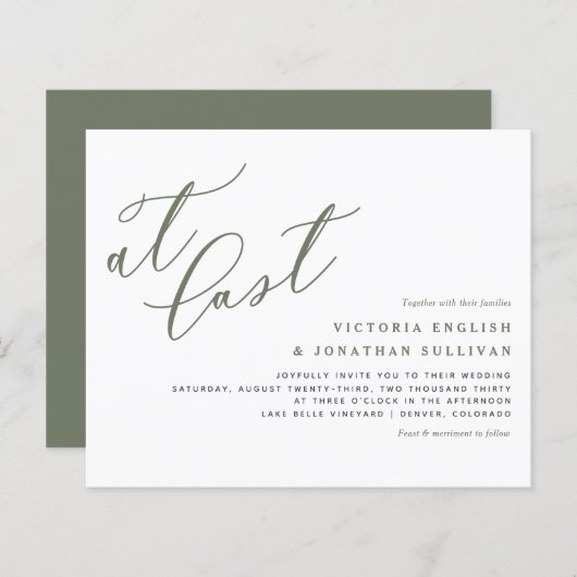 Papier À Dernier Vert Moderne Calligraphie Mariage Invite (Devant / Derrière)