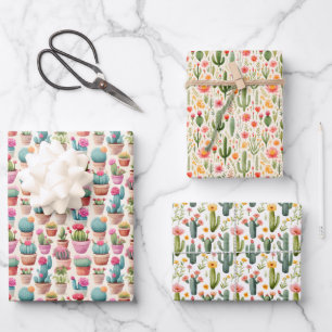 Papier à écrêtage de cactus Jeu de 3 feuilles plat