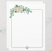 Papier à écriture florale - roses d'aquarelle crèm (Devant / Derrière)