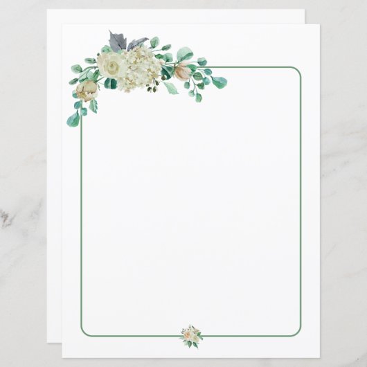 Papier à écriture florale - roses d'aquarelle crèm (Devant / Derrière)