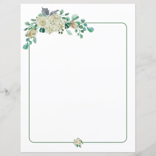 Papier à écriture florale - roses d'aquarelle crèm (Devant)