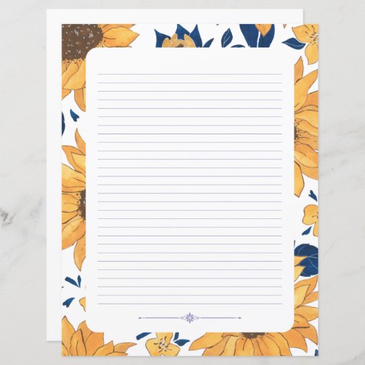 Papier à écriture lin - tournesols (Devant / Derrière)