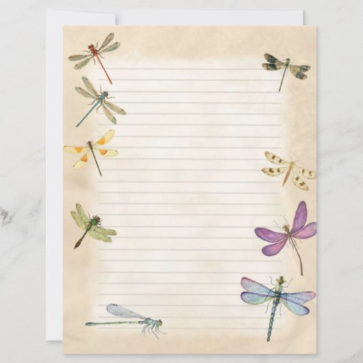 Papier à écriture linéaire à libellules (Devant)