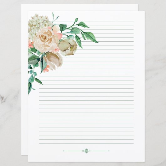 Papier à écritures recouvert - roses d'aquarelle c (Devant / Derrière)