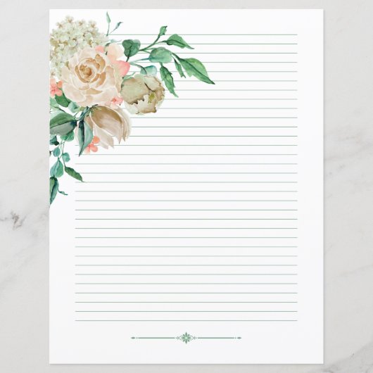 Papier à écritures recouvert - roses d'aquarelle c (Devant)