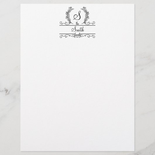 Papier à en-tête à lettre cursive avec nom de fami (Devant)