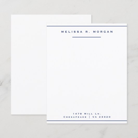 Papier à en-tête professionnel Navy avec nom et ad (Devant / Derrière)