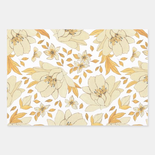 Papier à enveloppement à fleurs bleu et or (Devant 2)