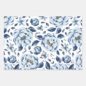 Papier à enveloppement à fleurs bleu et or (Devant)