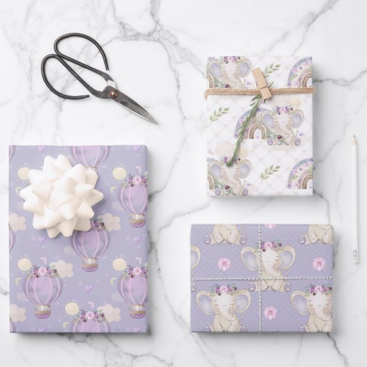 Papier à enveloppement Baby shower bébé éléphant (Recto)