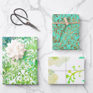 Papier à enveloppement floral à dentelle dorée