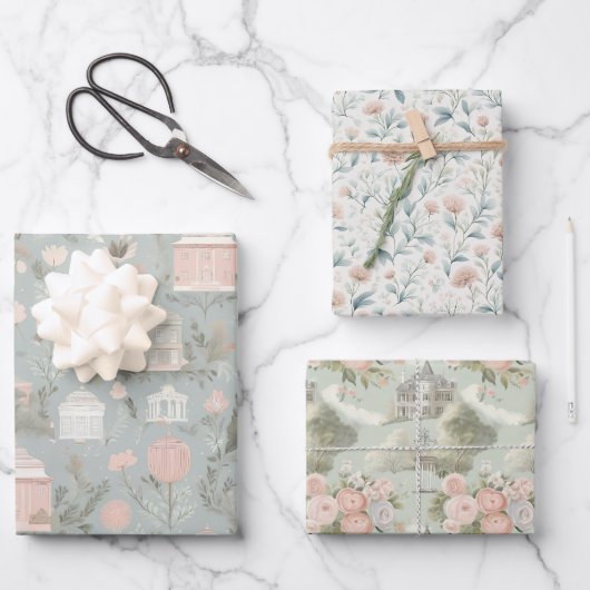 Papier à enveloppement floral Régence Jeu de 3 feu (Recto)