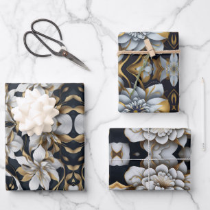 Papier à enveloppement noir et blanc Ensemble de 3