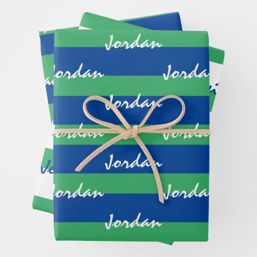 Papier à enveloppement personnalisé bleu vert blan (En situation)