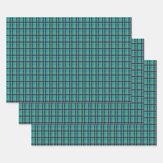 Papier à enveloppement Plaid bleu et orange (Lot)