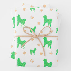 Papier à enveloppement Shiba Inu - Cadeau vert min