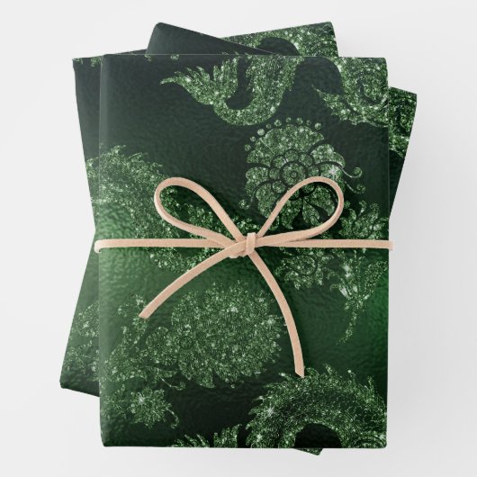 Papier à enveloppement vert avec motif brillant (En situation)