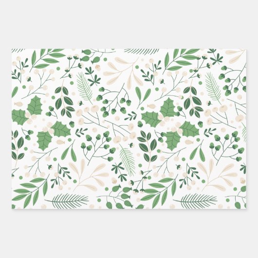 Papier à enveloppement vert et beige | Noël élégan (Devant 3)