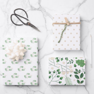 Papier à enveloppement vert et beige   Noël élégan