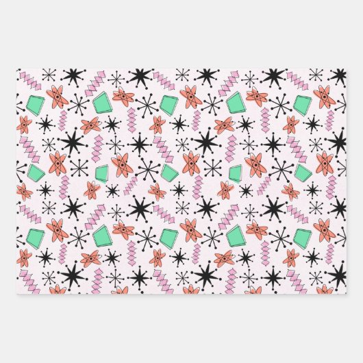 Papier à enveloppement vert rose orange rétro atom (Devant)