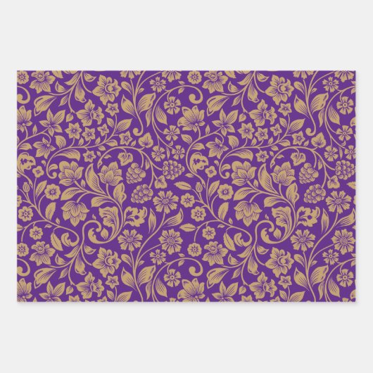 Papier à enveloppement violet avec motif doré (Devant)