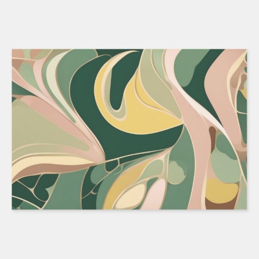 Papier à envelopper abstrait rose vert Sage 3 feui (Devant 3)