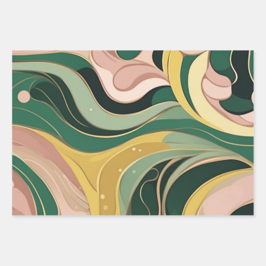 Papier à envelopper abstrait rose vert Sage 3 feui (Devant)