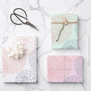 Papier à envelopper blanc rose et bleu Dahlias
