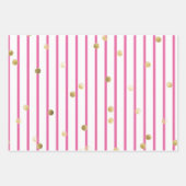 Papier à envelopper - Pois  à bandes d'or rose (Devant)