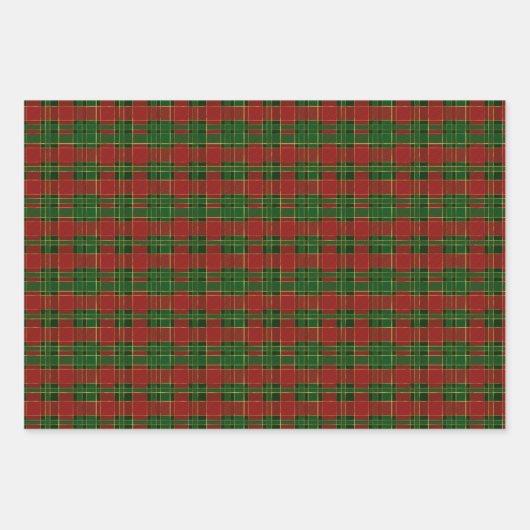 Papier à envelopper rouge vert Noël Plaid Set de 3 (Devant 3)