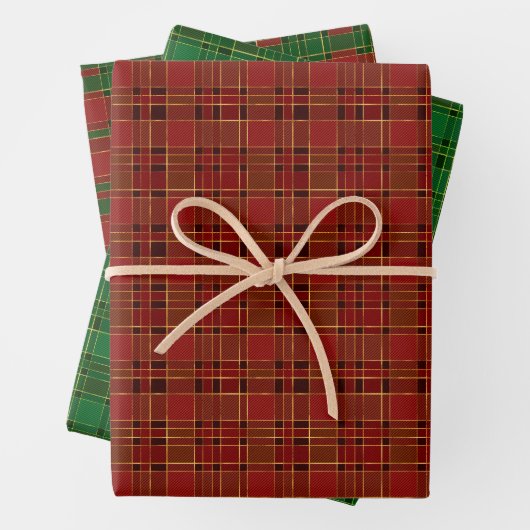 Papier à envelopper rouge vert Noël Plaid Set de 3 (En situation)