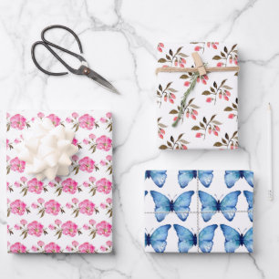 Papier à envelopper série de 3 - Design papillon f
