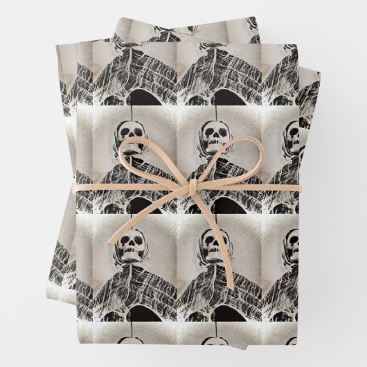 Papier à envelopper - Squelette / Halloween - 3 pa (En situation)