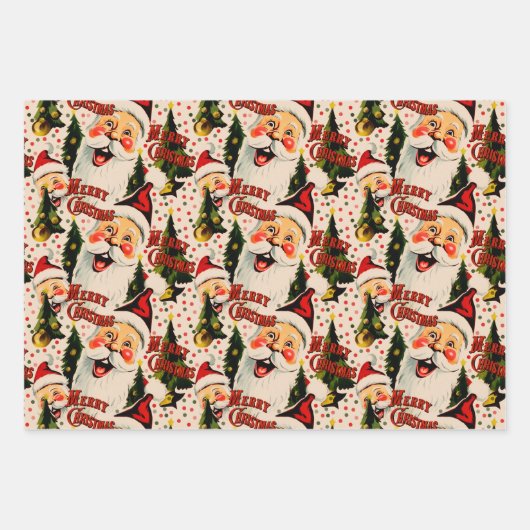 Papier à envelopper Vintage rétro Rire Santas (Devant)