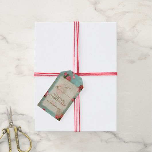 Papier à fleurs vintage - étiquette cadeau (Avec de la ficelle)