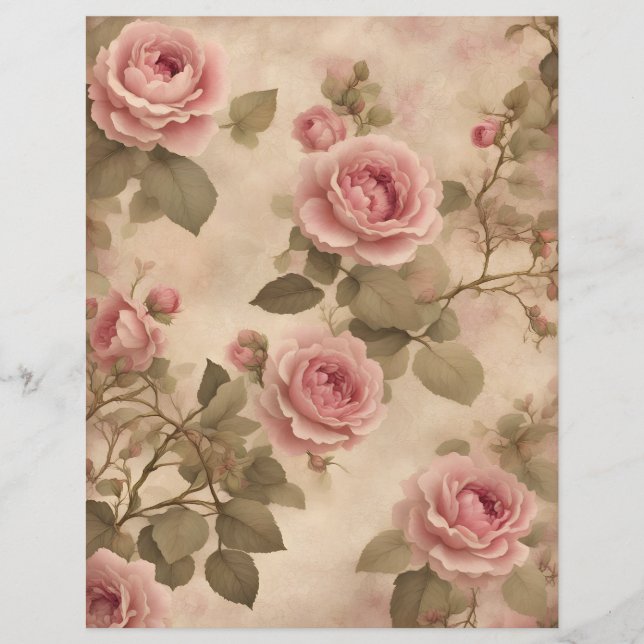 Papier à gratte-ciel rose vintage pour roses (Devant)