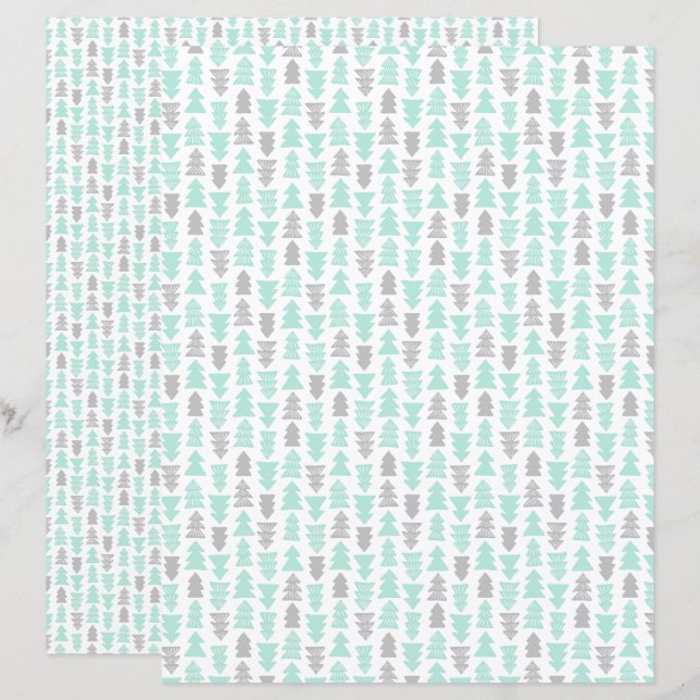 Papier à grise de Noël à la menthe et gris clair (Devant / Derrière)